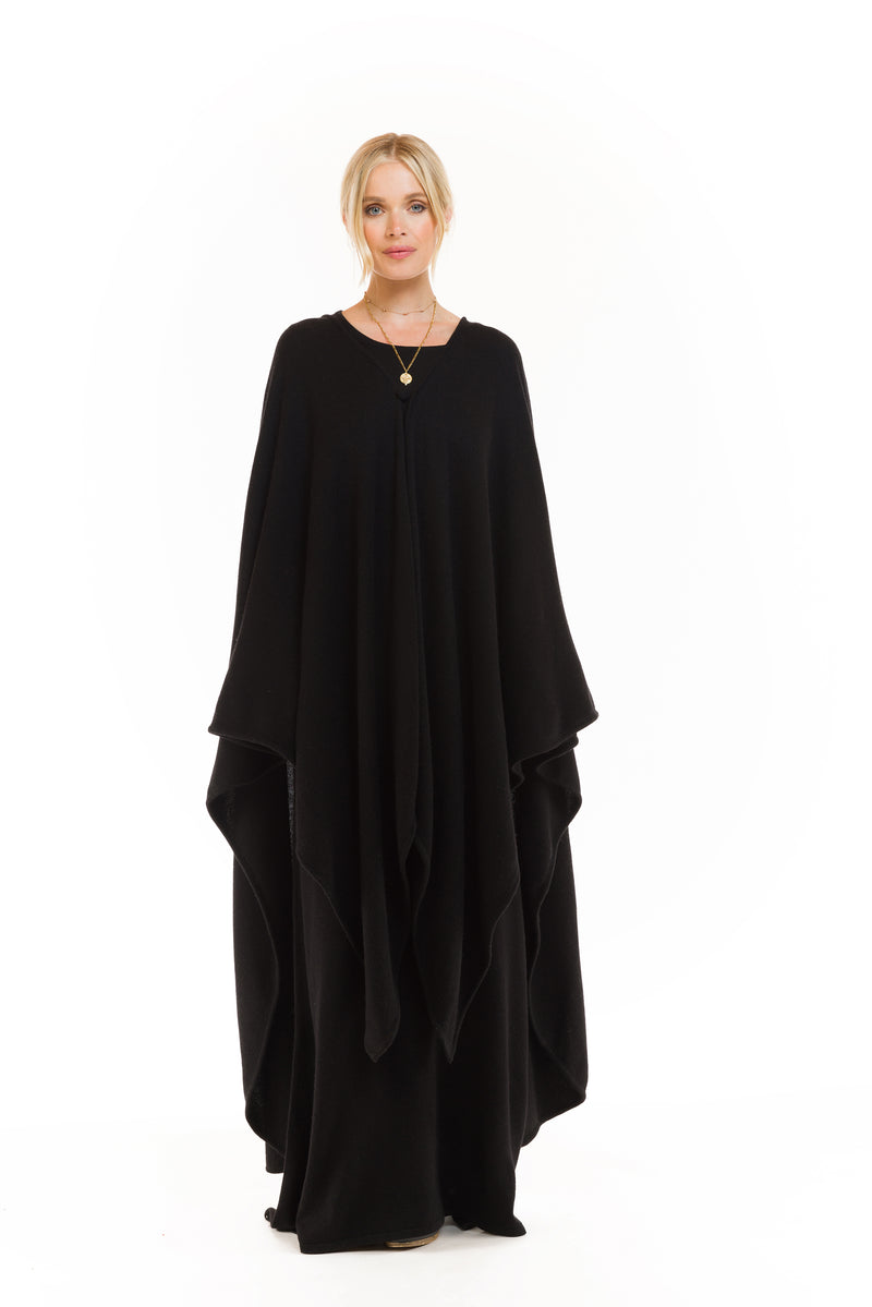 100% CASHMERE MAXI FITTED DRESS BLACK