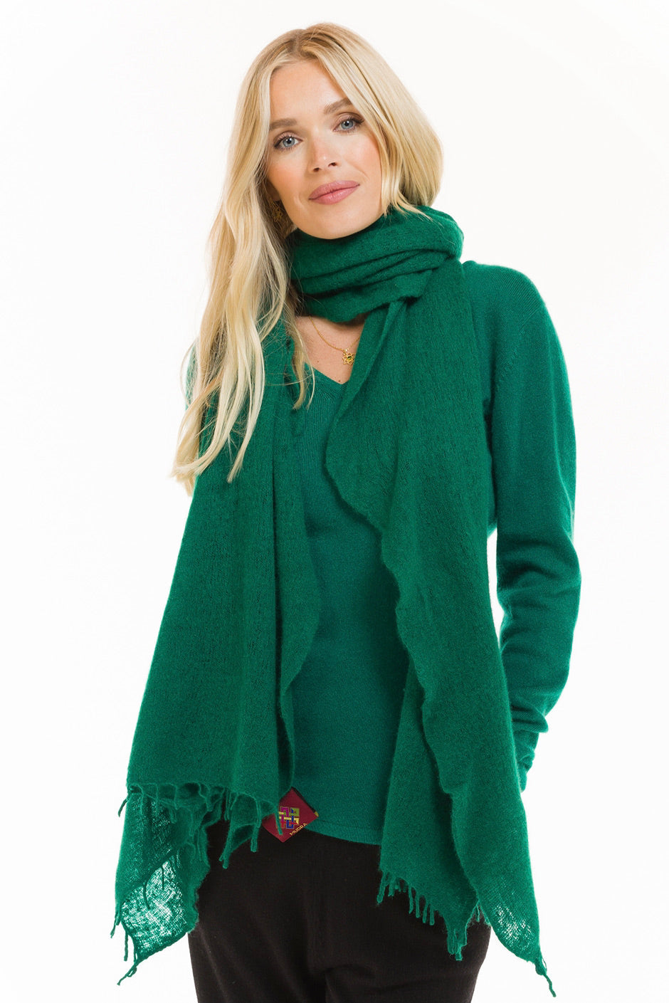 100% CASHMERE V-NECK TOP EMERALD GREEN