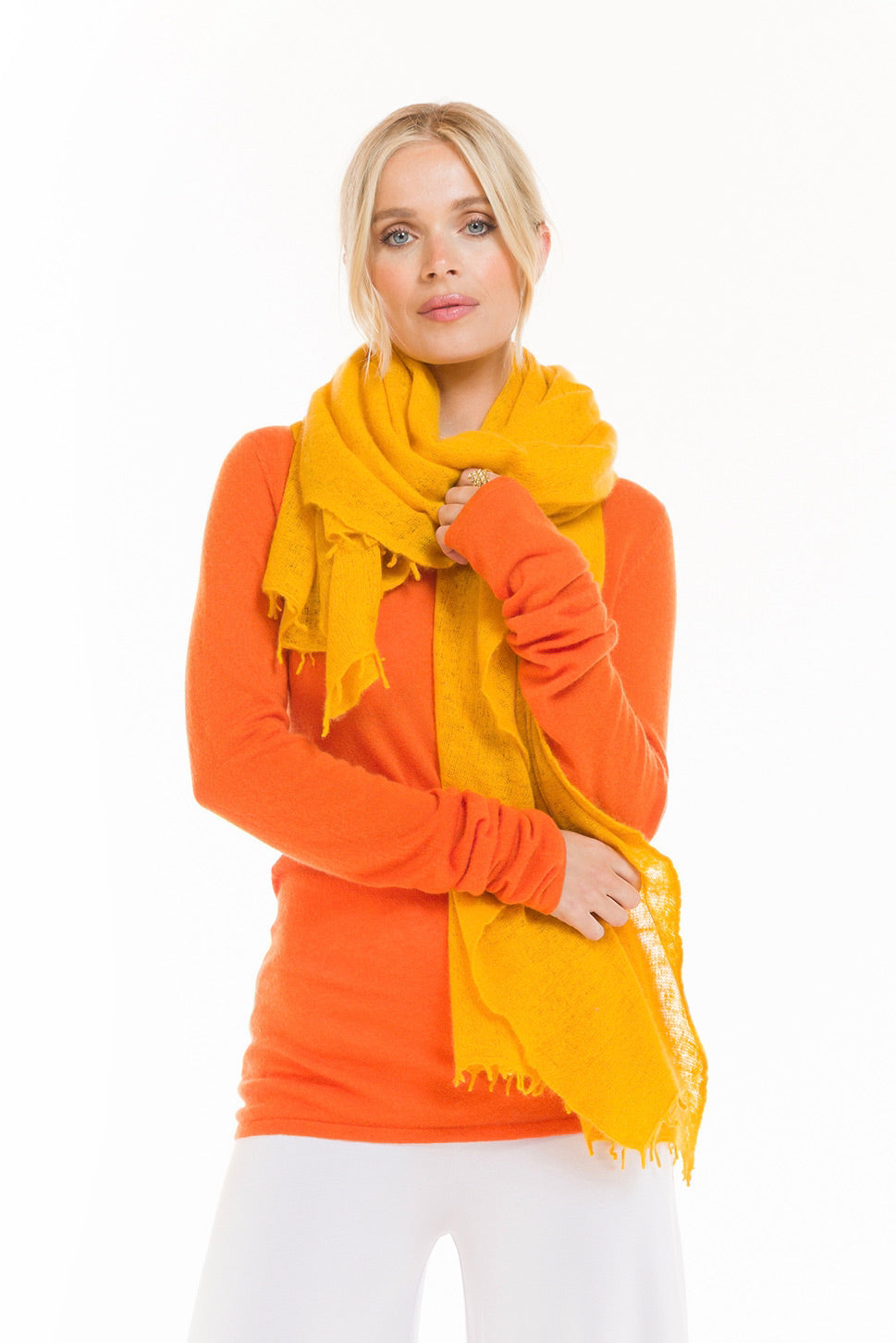 100% CASHMERE FELTED SCARF TIBETAN YELLOW