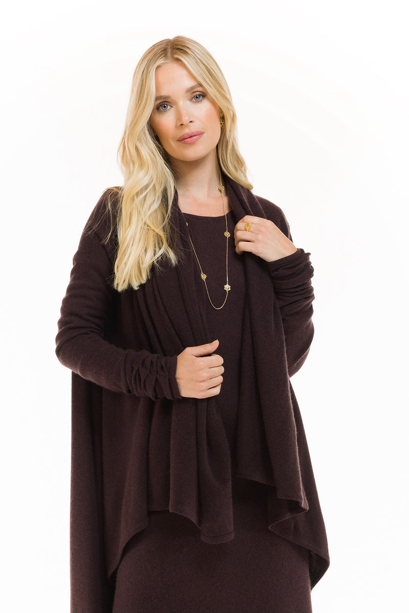 100% CASHMERE WATERFALL JACKET BROWN