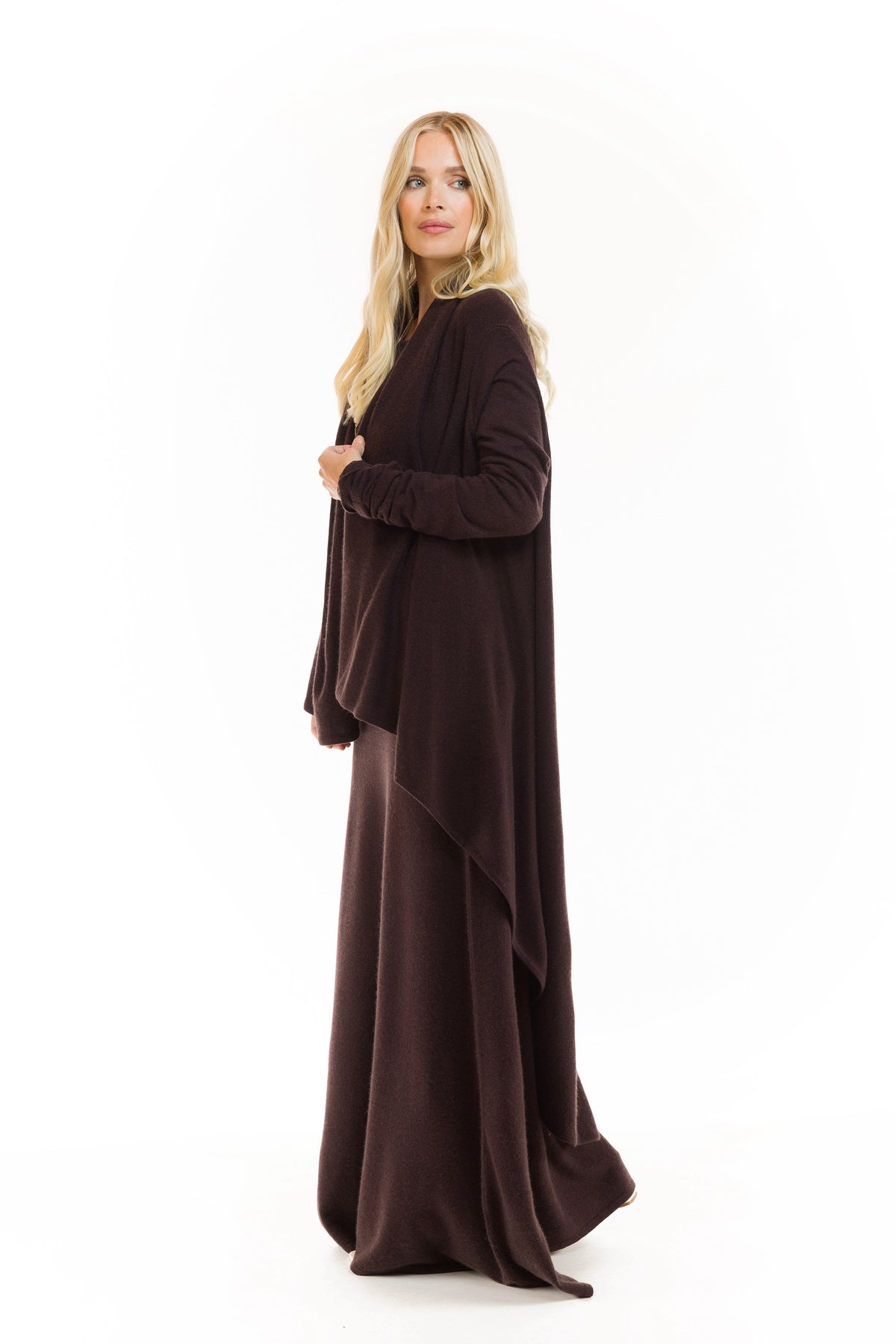 100% CASHMERE WATERFALL JACKET BROWN