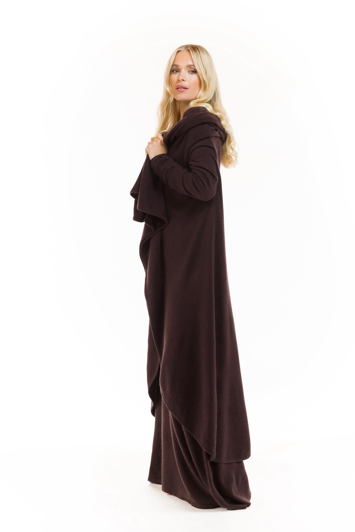 100% CASHMERE WATERFALL JACKET BROWN