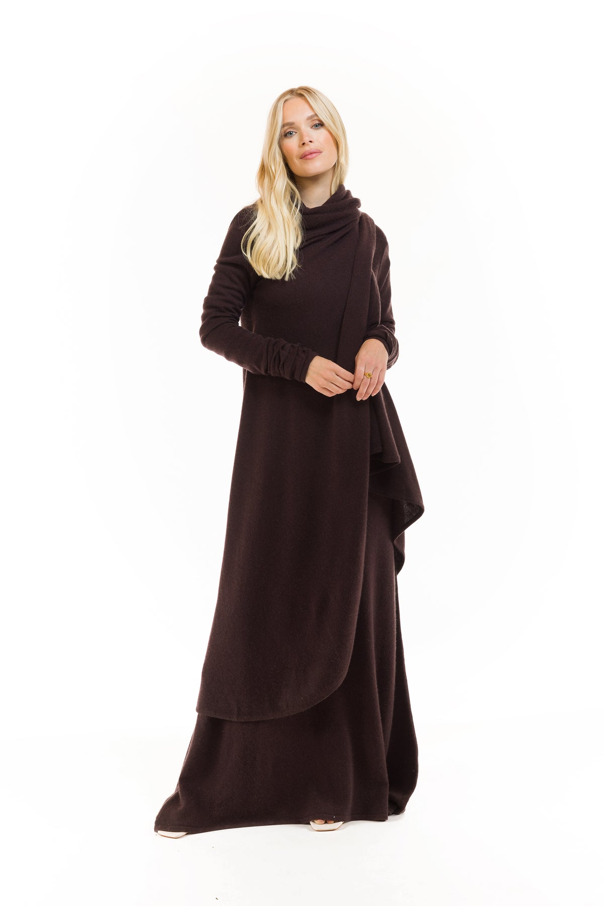 100% CASHMERE WATERFALL JACKET BROWN