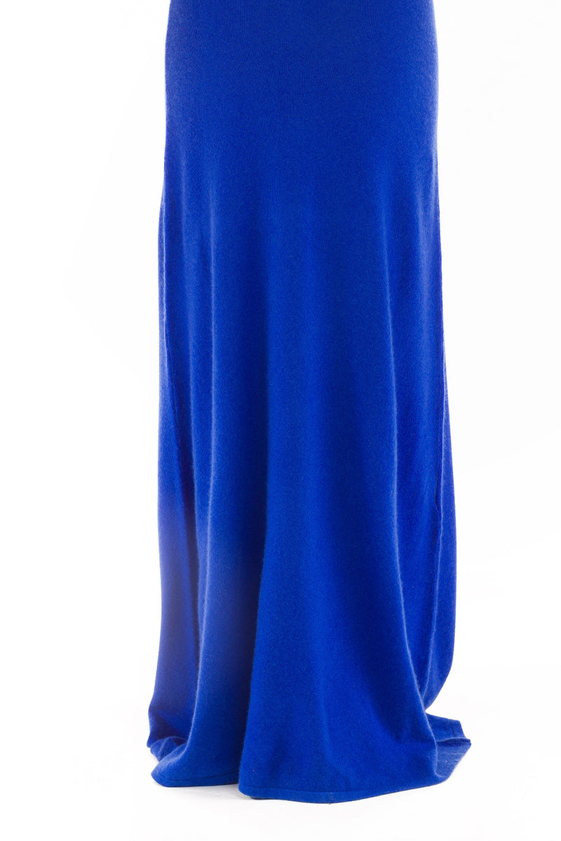 100% CASHMERE MAXI FITTED DRESS ROYAL BLUE