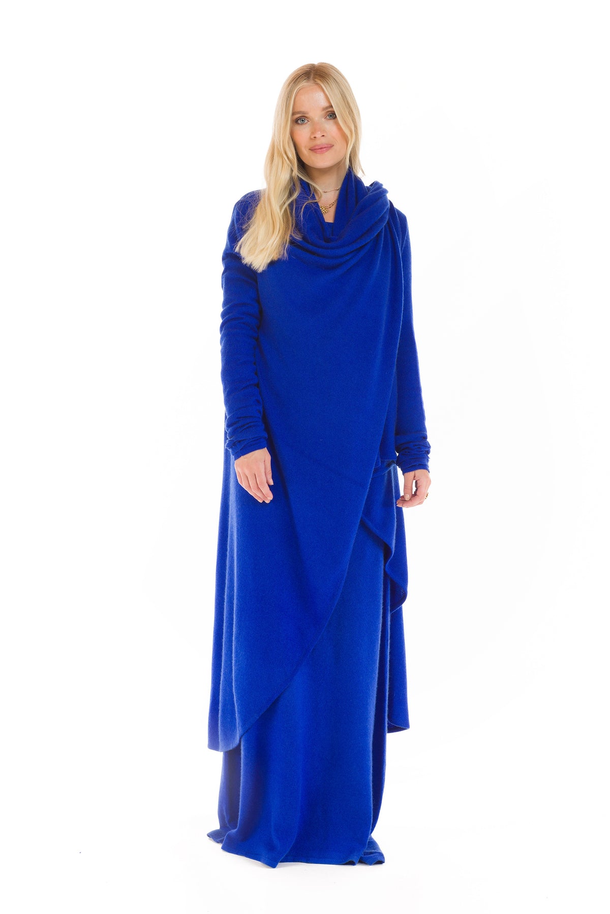 100% CASHMERE MAXI FITTED DRESS ROYAL BLUE