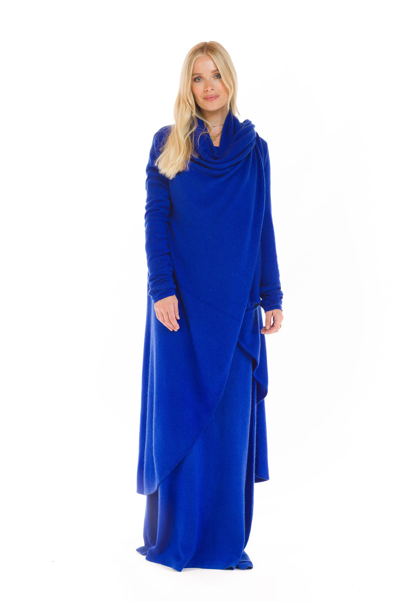 100% CASHMERE MAXI FITTED DRESS ROYAL BLUE