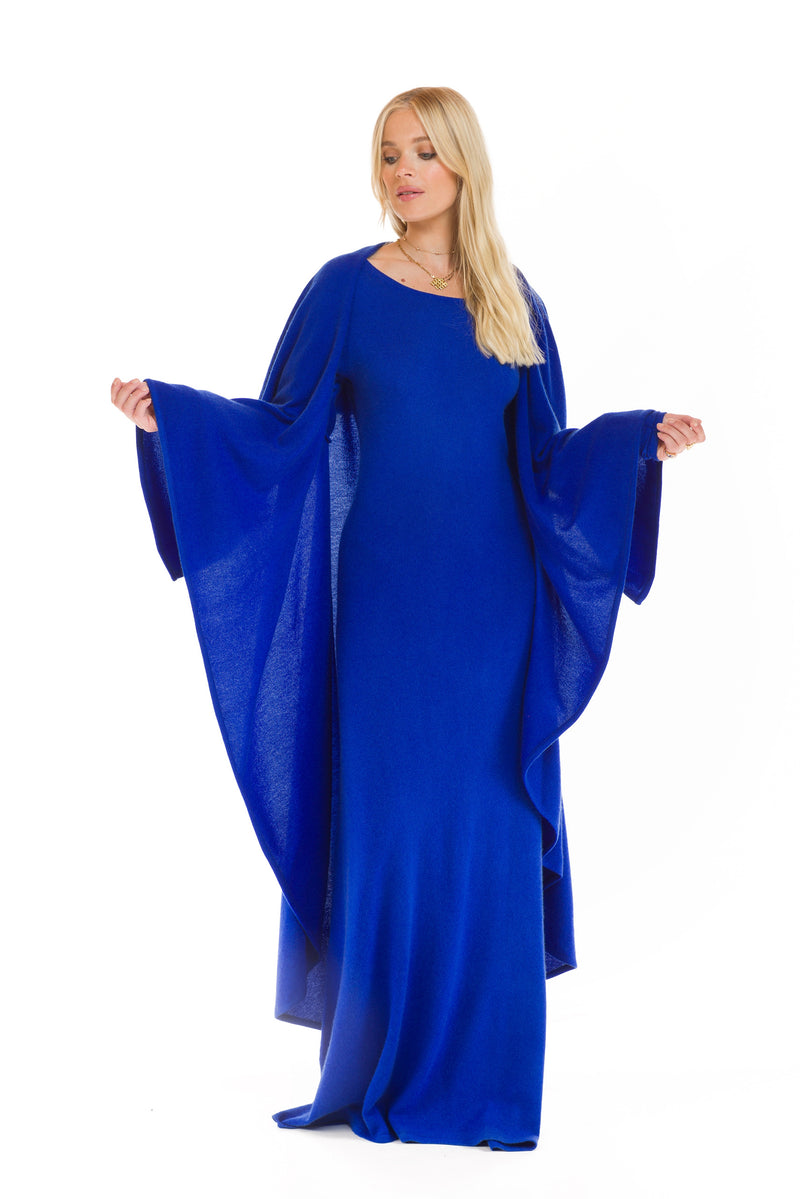 100% CASHMERE MAXI FITTED DRESS ROYAL BLUE