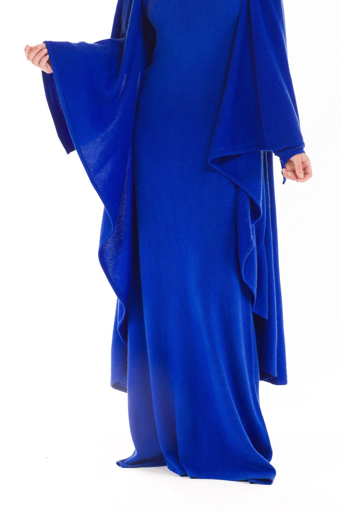 100% CASHMERE MAXI FITTED DRESS ROYAL BLUE