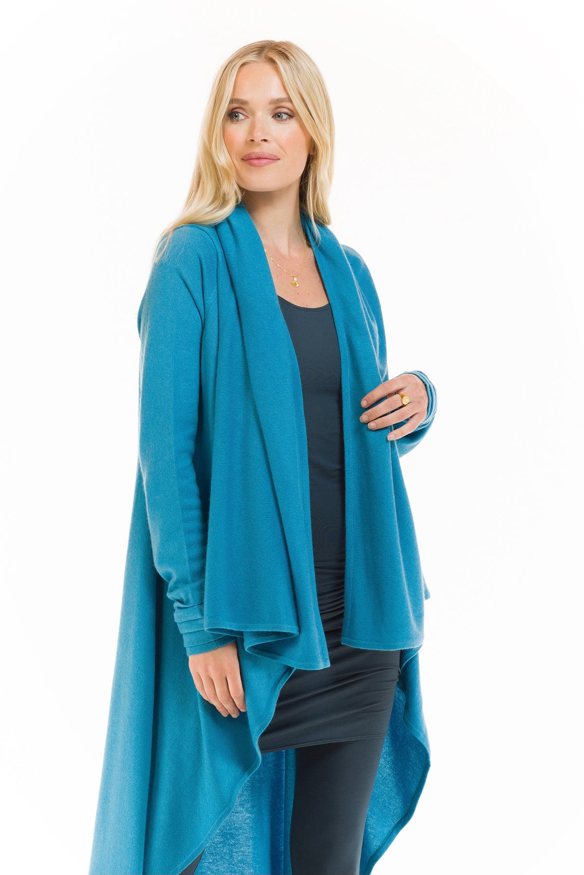 100% CASHMERE WATERFALL JACKET SKY BLUE