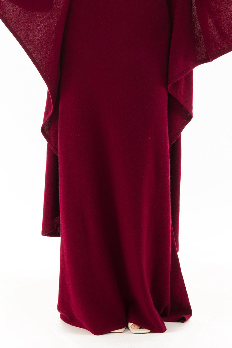 100% CASHMERE MAXI FITTED DRESS BURGUNDY