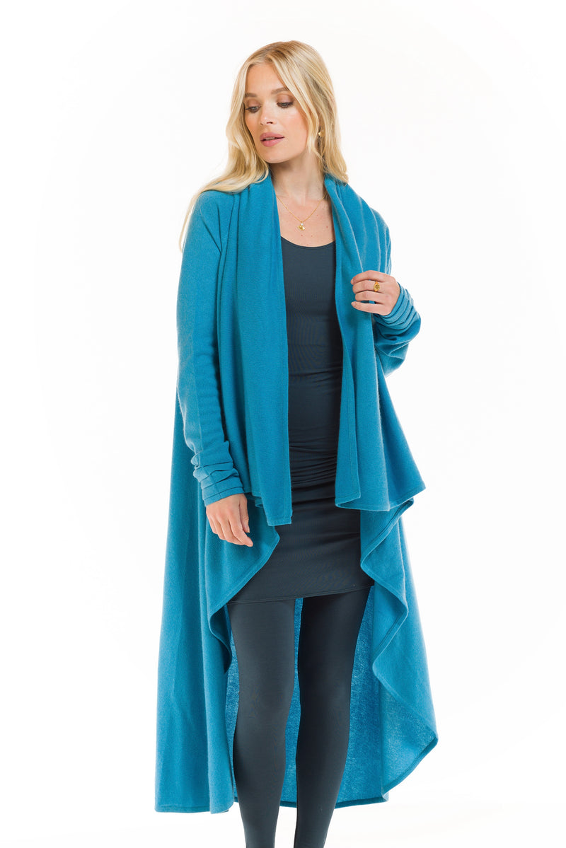 100% CASHMERE WATERFALL JACKET SKY BLUE