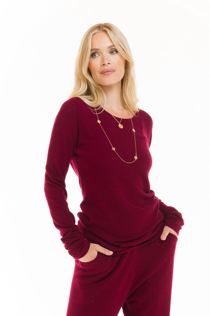 100% ULTRA FINE LONG SLEEVE TOP BURGUNDY