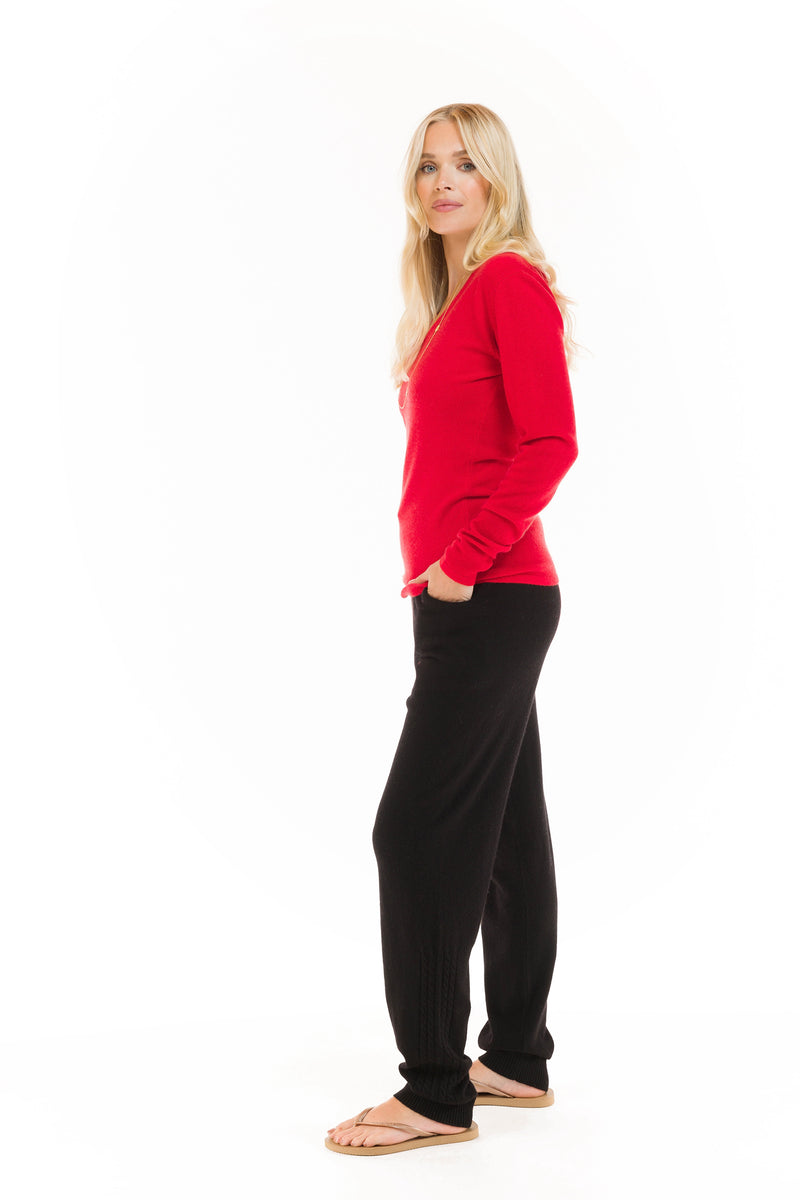100% CASHMERE V-NECK TOP RED