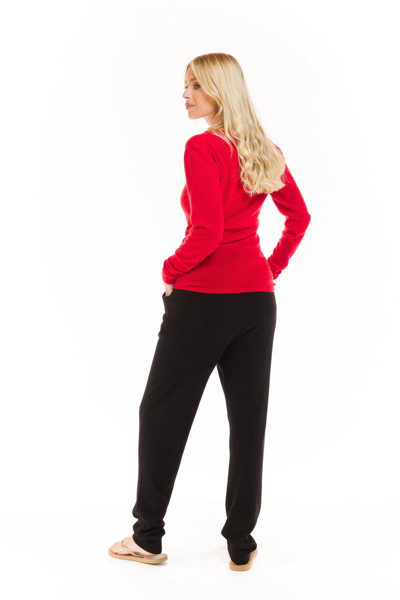 100% CASHMERE V-NECK TOP RED