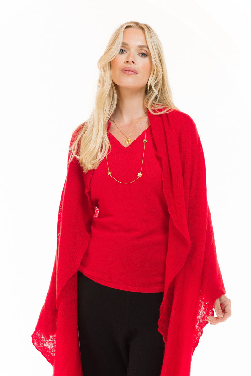100% CASHMERE V-NECK TOP RED