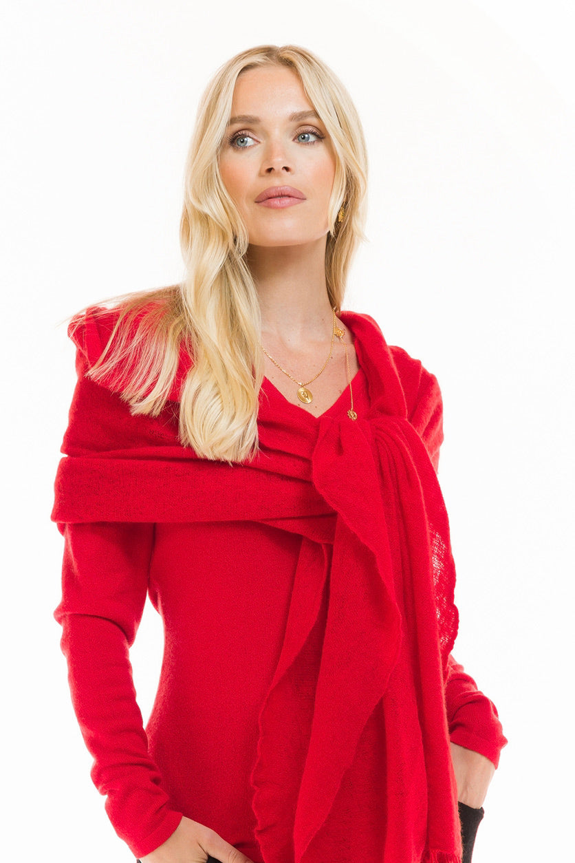 100% CASHMERE V-NECK TOP RED