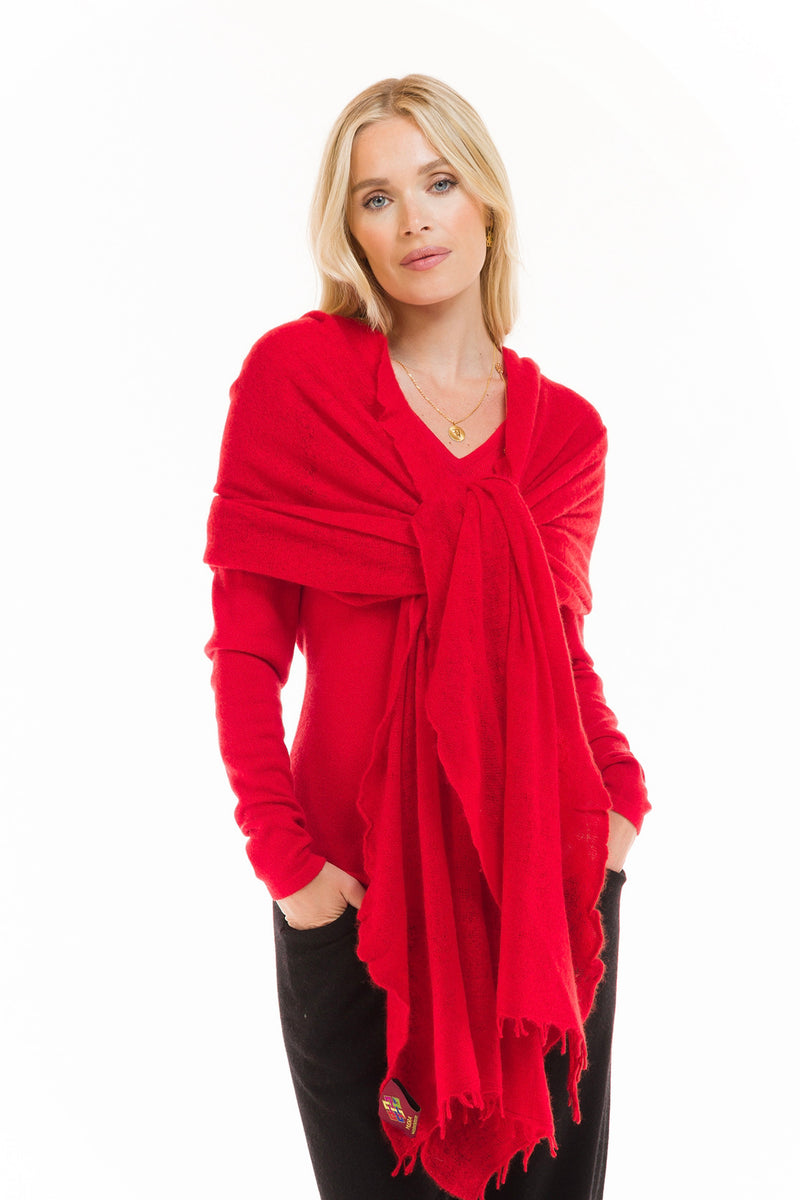 100% CASHMERE V-NECK TOP RED