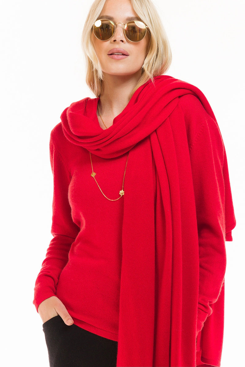 100% CASHMERE V-NECK TOP RED