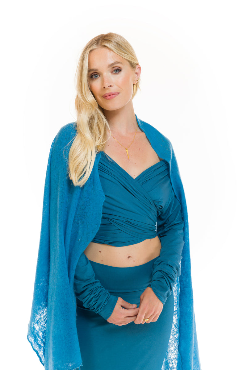 BAMBOO DRAPE SHRUG TEAL