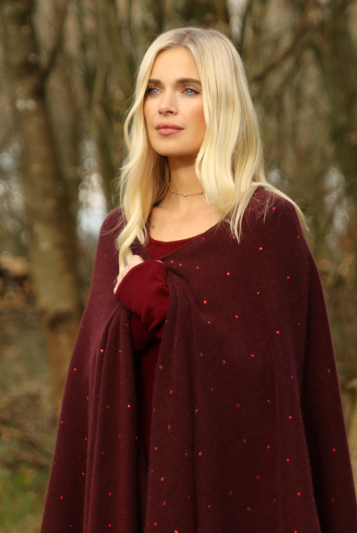 AVALON JEWELLED CASHMERE CAPE BURGUNDY