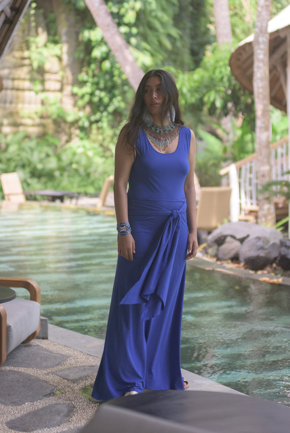 BAMBOO LONG VEST DRESS COBALT BLUE