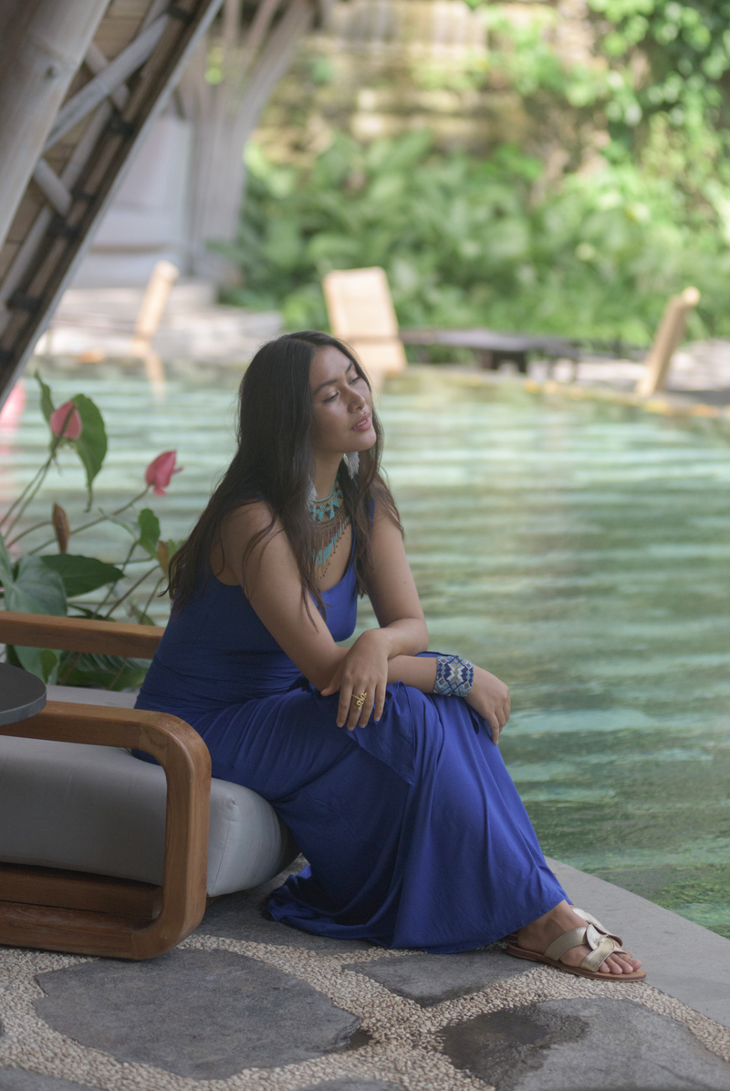 BAMBOO LONG VEST DRESS COBALT BLUE