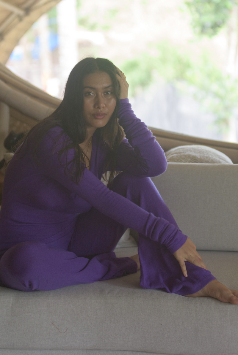 100% CASHMERE SOUL YOGA PANTS PURPLE