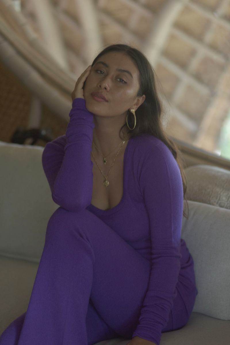 100% CASHMERE SOUL YOGA PANTS PURPLE