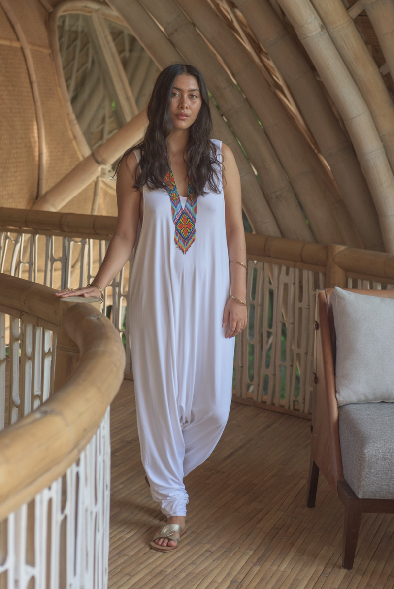 BAMBOO BAGGY JUMPSUIT WHITE