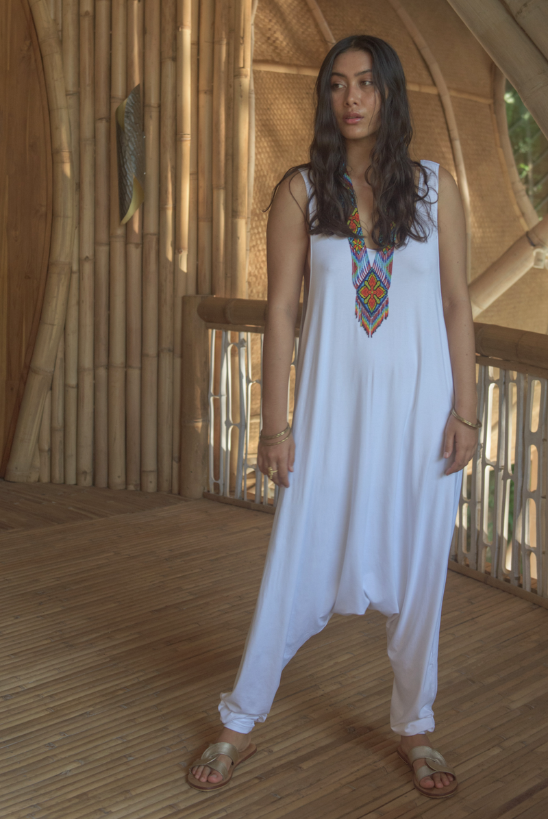 BAMBOO BAGGY JUMPSUIT WHITE