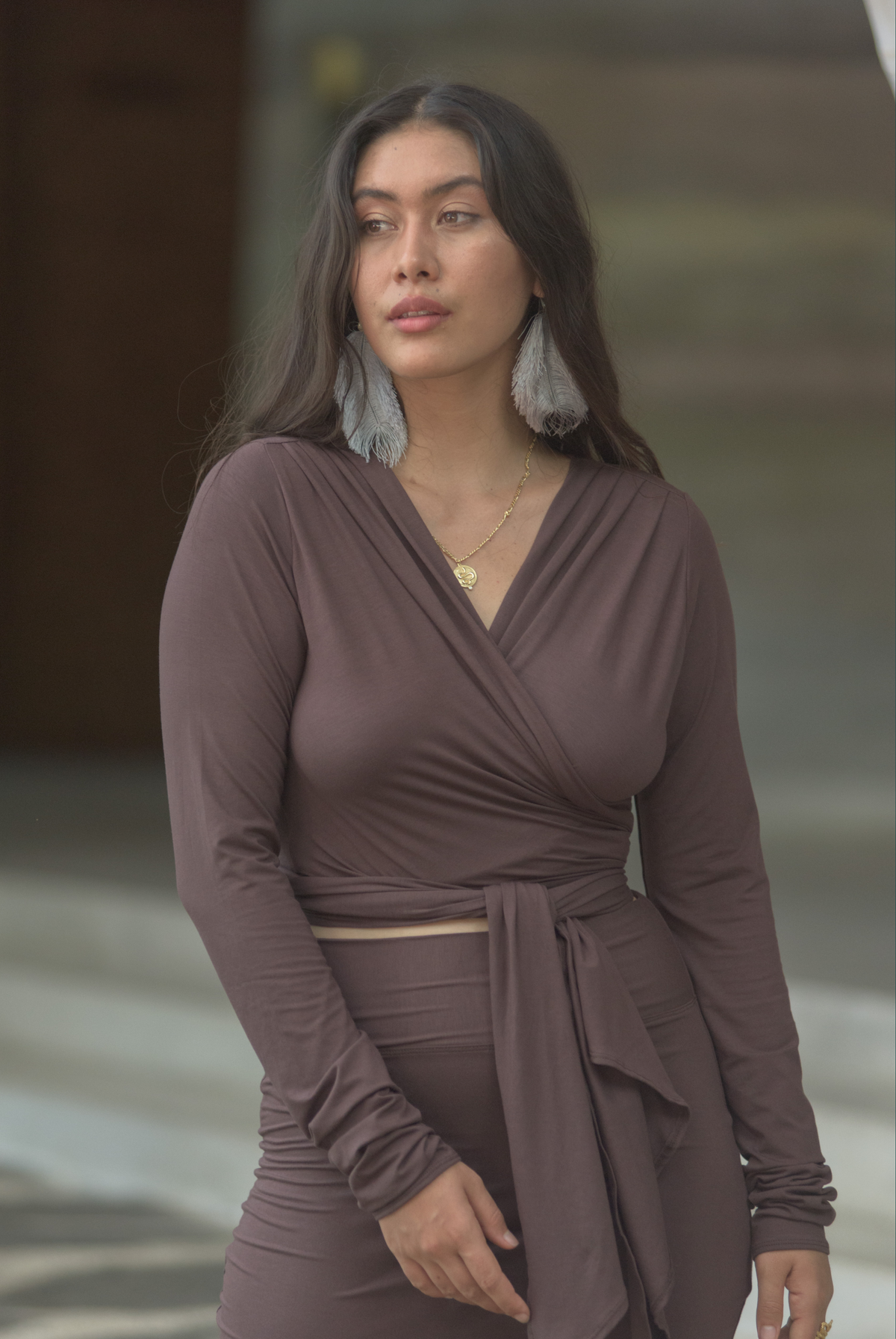 BAMBOO SIDE SLIT SKIRT BROWN