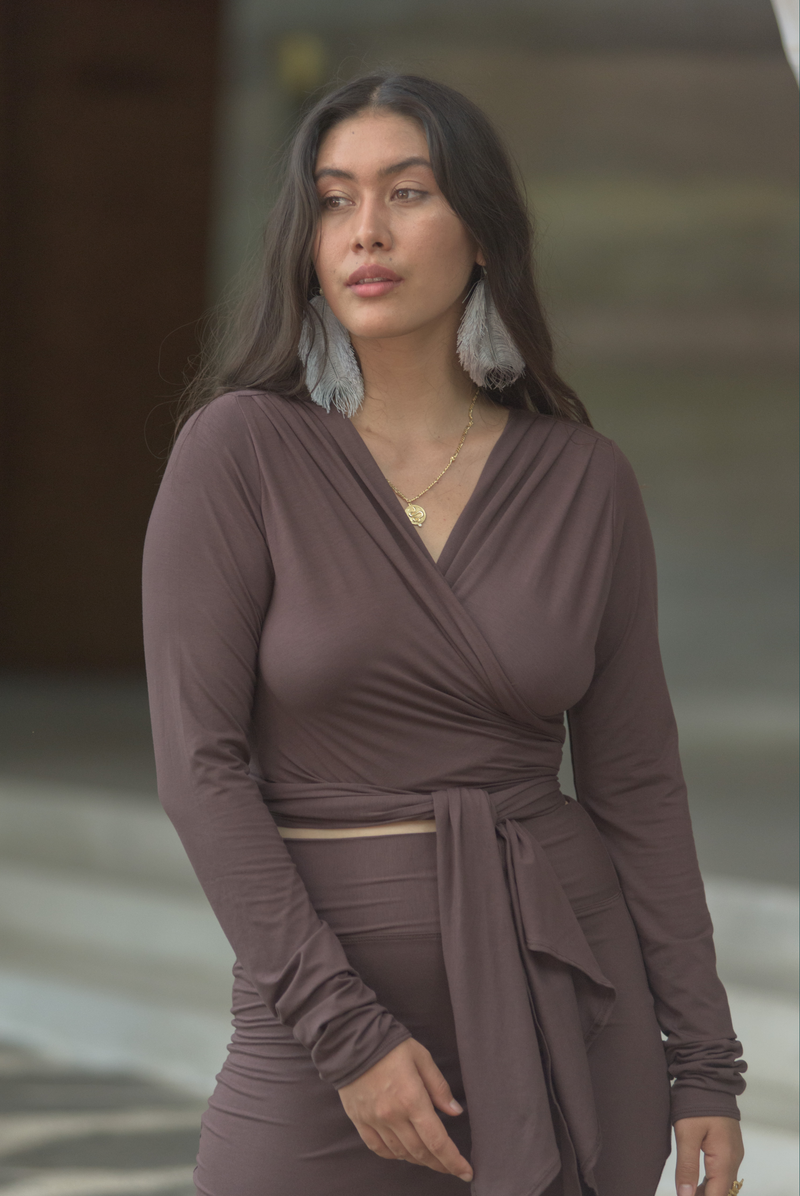 BAMBOO SIDE SLIT SKIRT BROWN