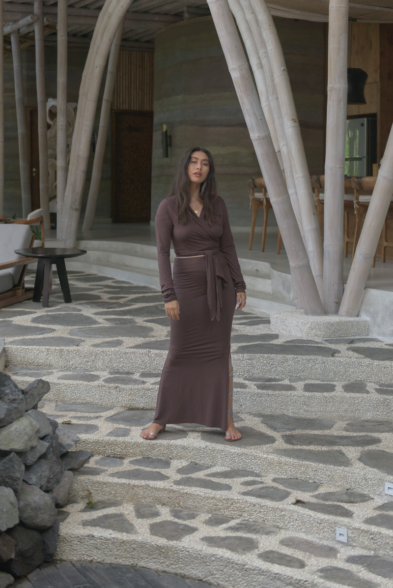 BAMBOO DRAPE SHRUG BROWN