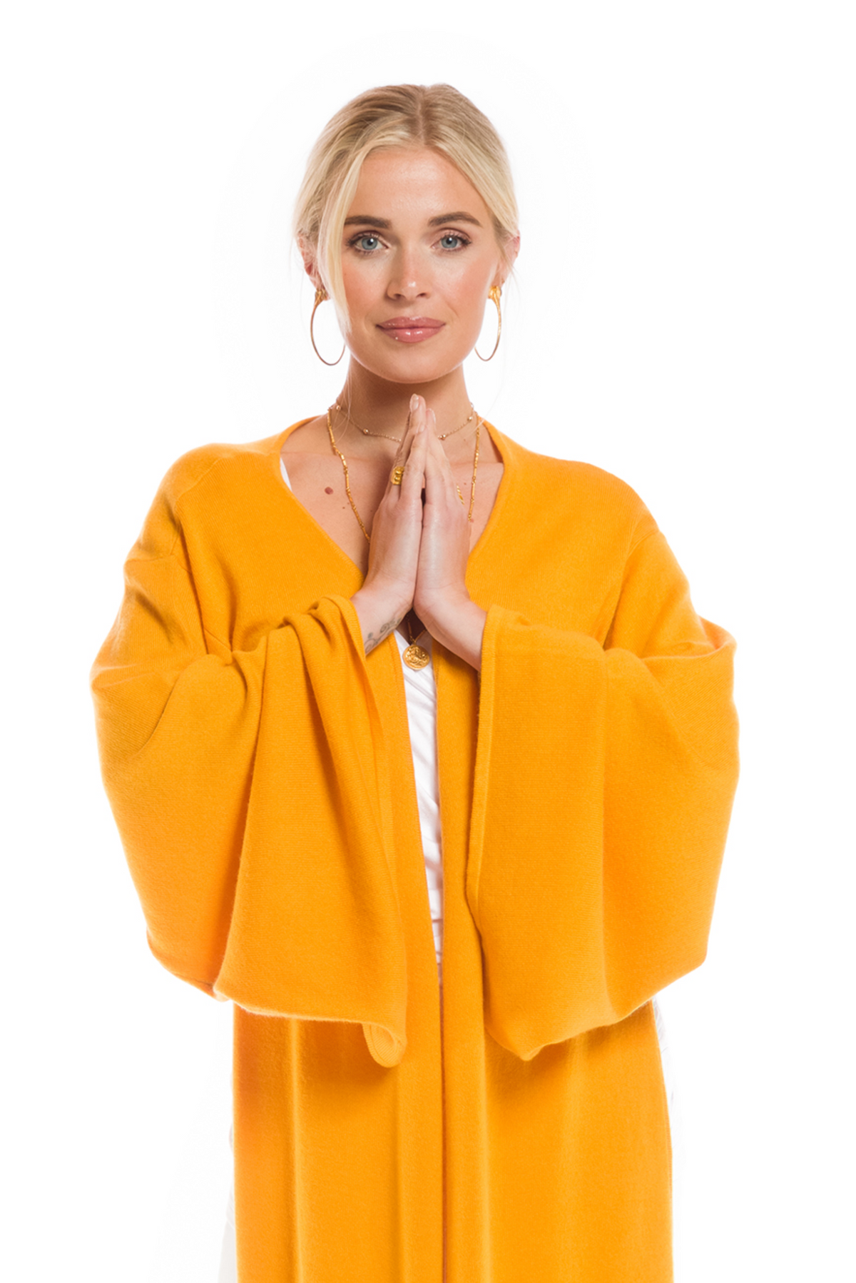 100% 2 PLY CASHMERE DRAPED SHRUG TIBETAN YELLOW