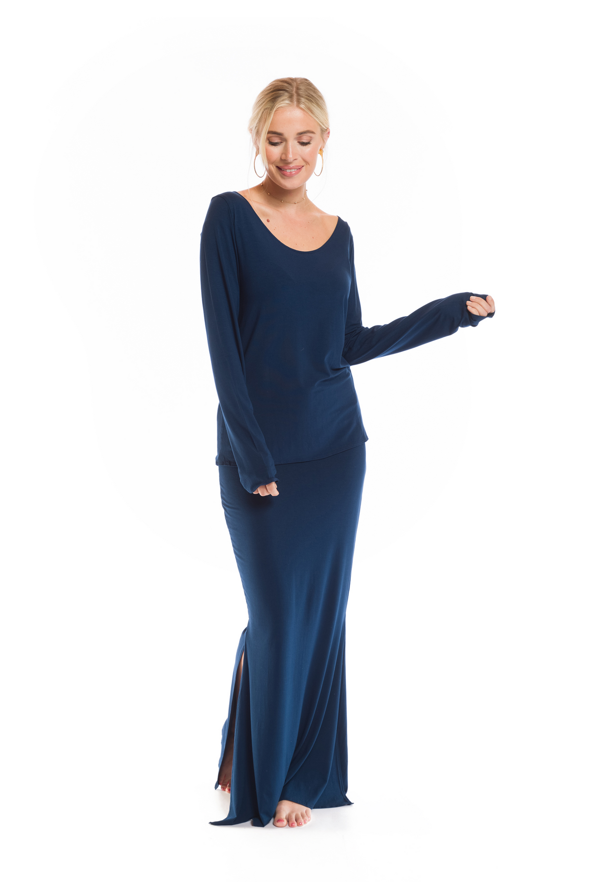 BAMBOO LONG SLEEVE TOP NAVY