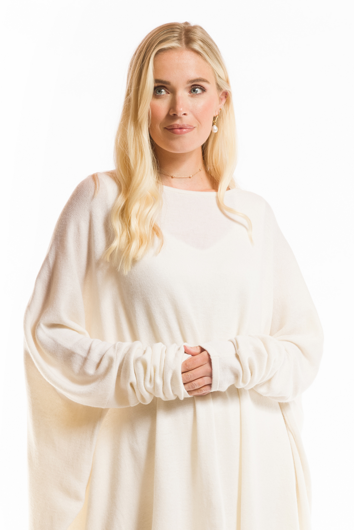 100% 2 PLY CASHMERE SNUGGLE BOX JUMPER WINTER WHITE