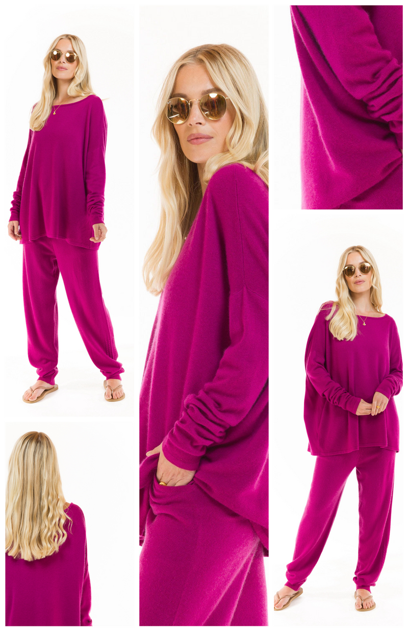 100% CASHMERE BOAT NECK JUMPER FUCHSIA