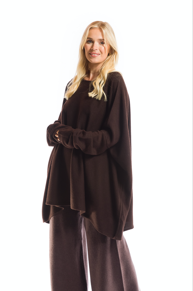 100% 4 PLY CASHMERE SNUGGLE BOX JUMPER BROWN